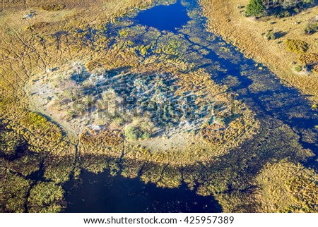 Okavango delta (Okavango Grassland) is one of the Seven Natural Wonders of Africa (view from the airplane) - Botswana, South-Western Africa.