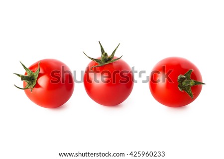 Cherry tomatoes. Three cherry tomatoes isolated on white background Royalty-Free Stock Photo #425960233