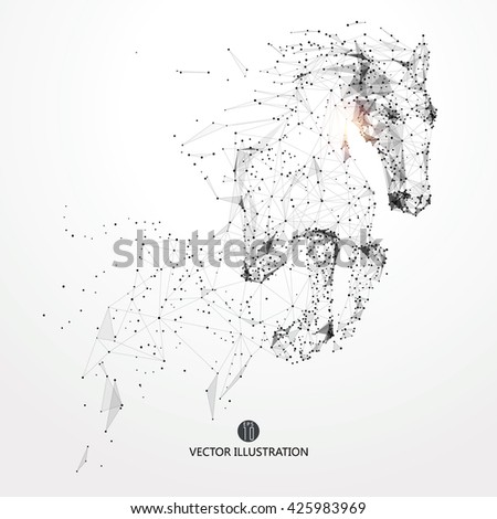 Galloping horse,lines and connected to form,vector illustration,The moral development and progress.