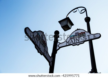 Street Signs of Main St S and Mill St in Georgetown Ontario Downtown Royalty-Free Stock Photo #425995771