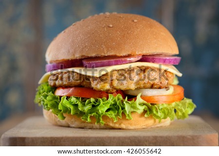 Close up of a pork Hamburger 