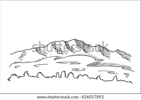 Mountain peaks landscape hand drawn sketch, for mountain extreme climbing sport design