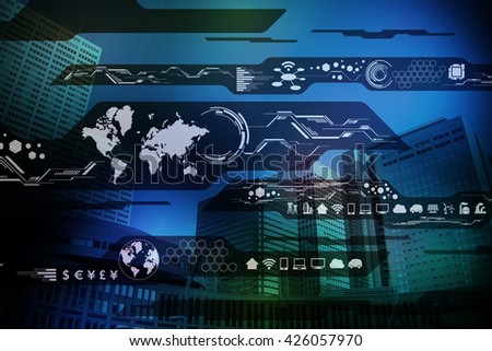 modern building and technological interface, abstract image visual