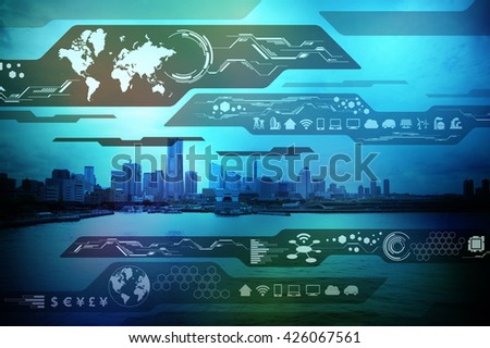 modern building and technological interface, abstract image visual