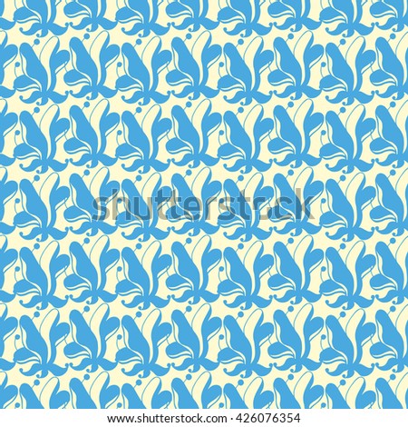 Seamless creative hand-drawn pattern of stylized flowers in pale yellow and light blue colors. Vector illustration.