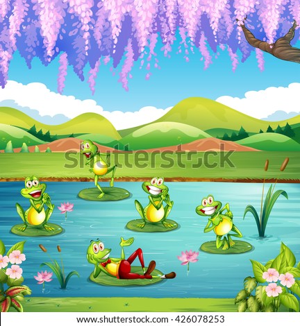 Frogs living in the pond illustration