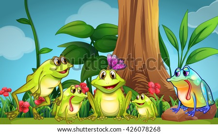 Frogs sitting on the grass illustration