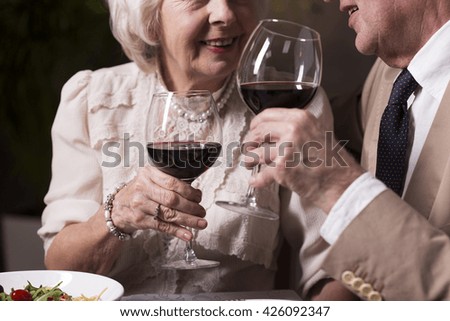 Cropped picture of an elderly couple drinking wine