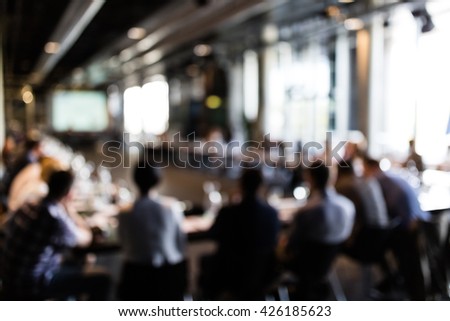 Abstract blur Business meeting, Conference and Presentation.  Seminar event room with window bokeh light background. Business concept Royalty-Free Stock Photo #426185623