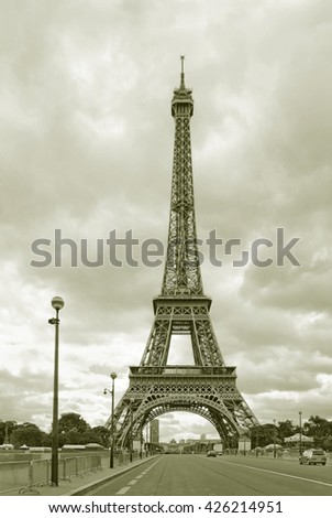 Eiffel Tower in Paris, France made in sepia