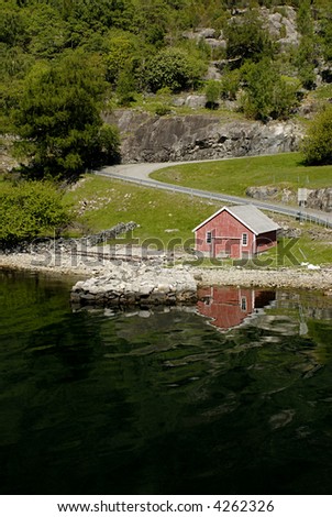 Picture of house in Lysefjord - fjord near Stavanger in Norway.