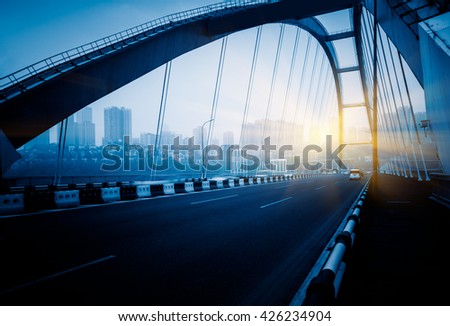traffic in yangtse river bridge,chongqing china. Royalty-Free Stock Photo #426234904