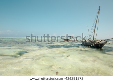 Dhow Fishing Boat in the Indian Ocean, Zanzibar, Tanzania 