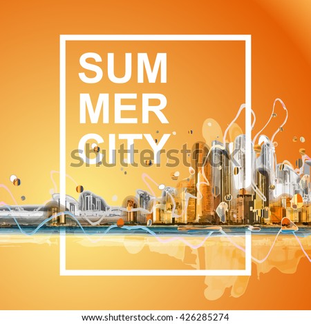 Colorful silhouette city sunrise panorama . Conceptual abstract city image. Vector background.