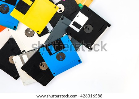 Floppy disk magnetic computer on a white background