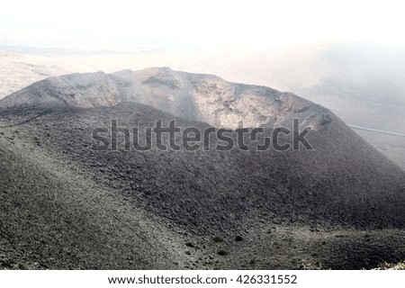 Volcanic crater during misty day, Lanzarote, Canary Island, Spain