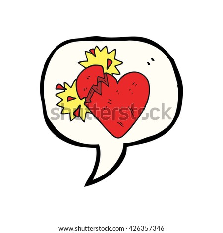 freehand drawn speech bubble cartoon broken heart