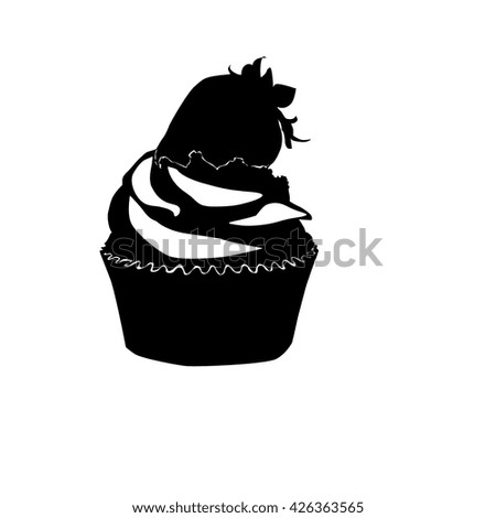 cupcake with strawberry silhouette on white background