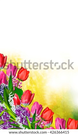 colored beautiful flowers. Floral background.