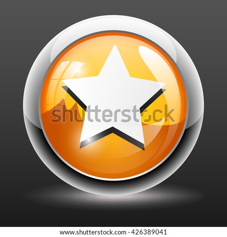star icon, round metallic glossy button, web and mobile app design illustration