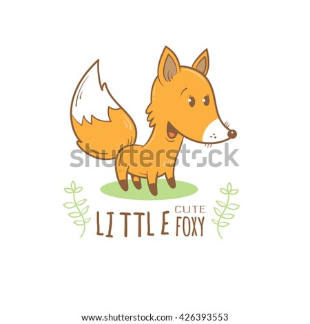 Card with cute cartoon fox. Little funny animal. Children's illustration. Vector image.