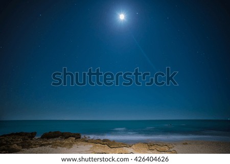 Beach at Night with Stars and moonlight