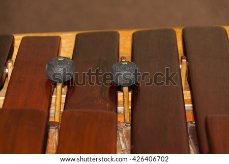 Close-up shot of a marimba or Hormigo keyboard. Guatemala
