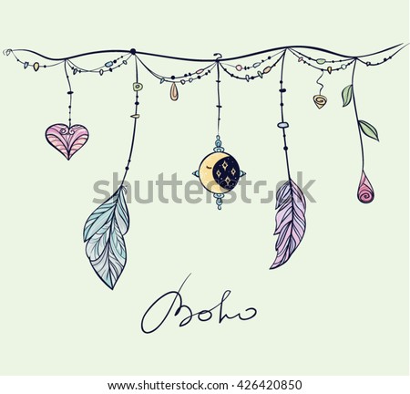 Decorative border with boho and tribe elements.Vector illustration for design