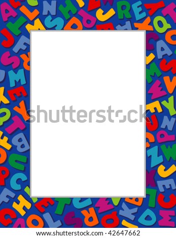 Alphabet Frame, Copy space for education, kindergarten, nursery school, back to school announcements, posters, fliers, stationery, scrapbooks, albums. Blue Background. EPS8 compatible.