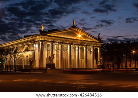 Horse Guards Manege in St. Petersburg - a building in the classical style Royalty-Free Stock Photo #426484516