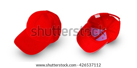 Red cap with blank space for insert text isolated on white background.