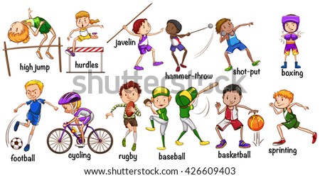 Men and women doing different sports illustration