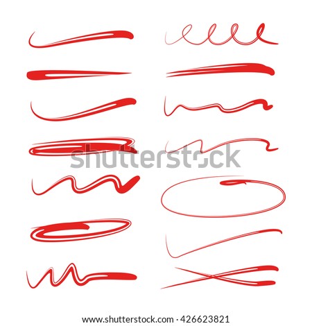 red ink brush underline set, brush stroke set