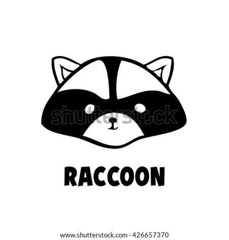 Vector head raccoon icon, little raccoon logo black on white background. Cute anime racon.
Coon animal.
