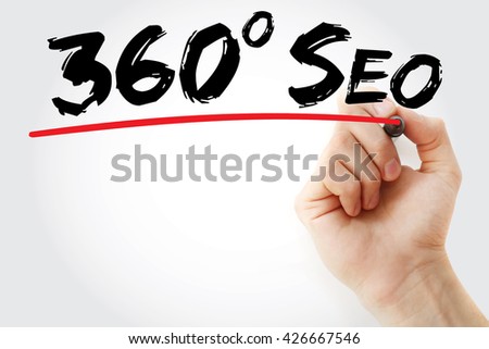 Hand writing 360 degrees SEO with marker, business concept