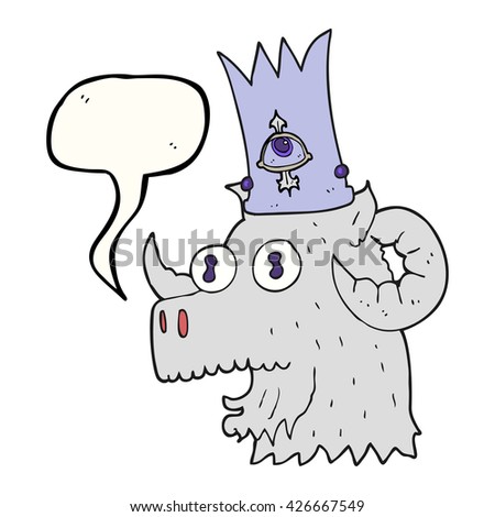 freehand drawn speech bubble cartoon ram head with magical crown