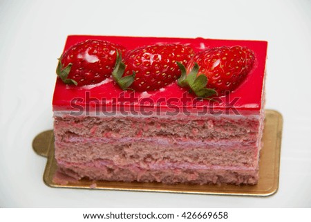 Strawberry Chocolate Layer cream Cake on white background
