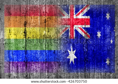 LGBT and Australia flag on concrete wall 