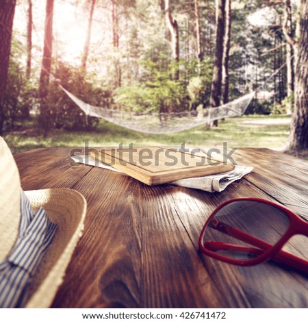 background of free space and forest of summer time and glasses 