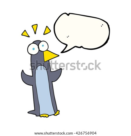 freehand drawn speech bubble cartoon surprised penguin