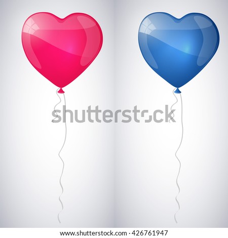 Pink and blue shiny glossy balloons in the form of heart. Vector illustration.