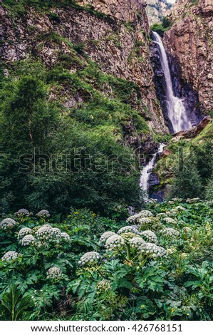 Gveleti Waterfall in Greater Caucasus Mountains in Georgia