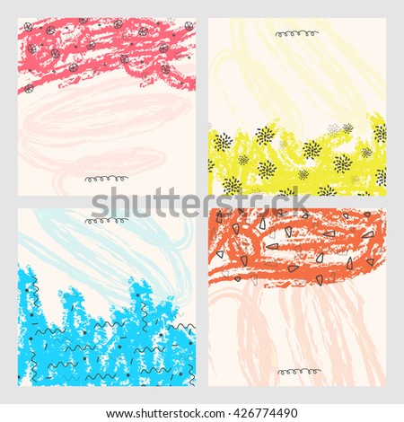 Set of four hand drawn texture or background with colorful abstract pattern.Design for banner, poster, card, invitation, placard, brochure, flyer.