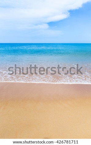 Empty tropical beach and sea and blue sky in Thailand