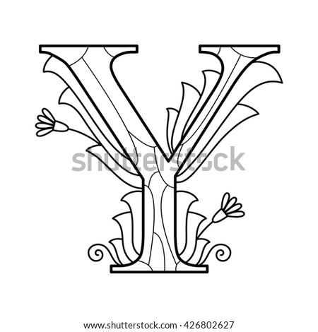 Alphabet coloring page. Capital letter. Vector illustration.