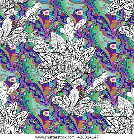 Seamless colorful background.Colorful and white doodles flowers and leafs. Vector illustration.