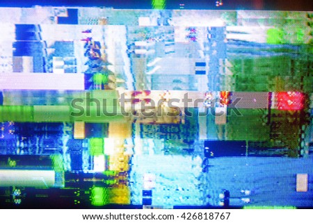 Television failure, LCD Screen glitch, LCD screen as abstract technology background.