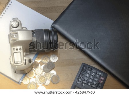 Coin,pc, notebook ,calculator,camera