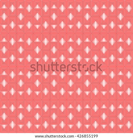 Seamless pattern with symmetric geometric ornament. Repeating breaking red lines abstract background. Abstract repeated stylized squares wallpaper. Vector illustration