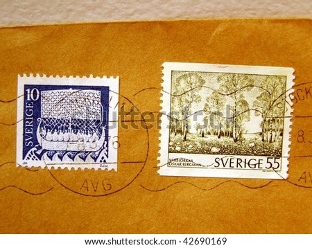 Sweden: circa 1976 - national heritage (Viking ship + forest) Sweden circa 1976